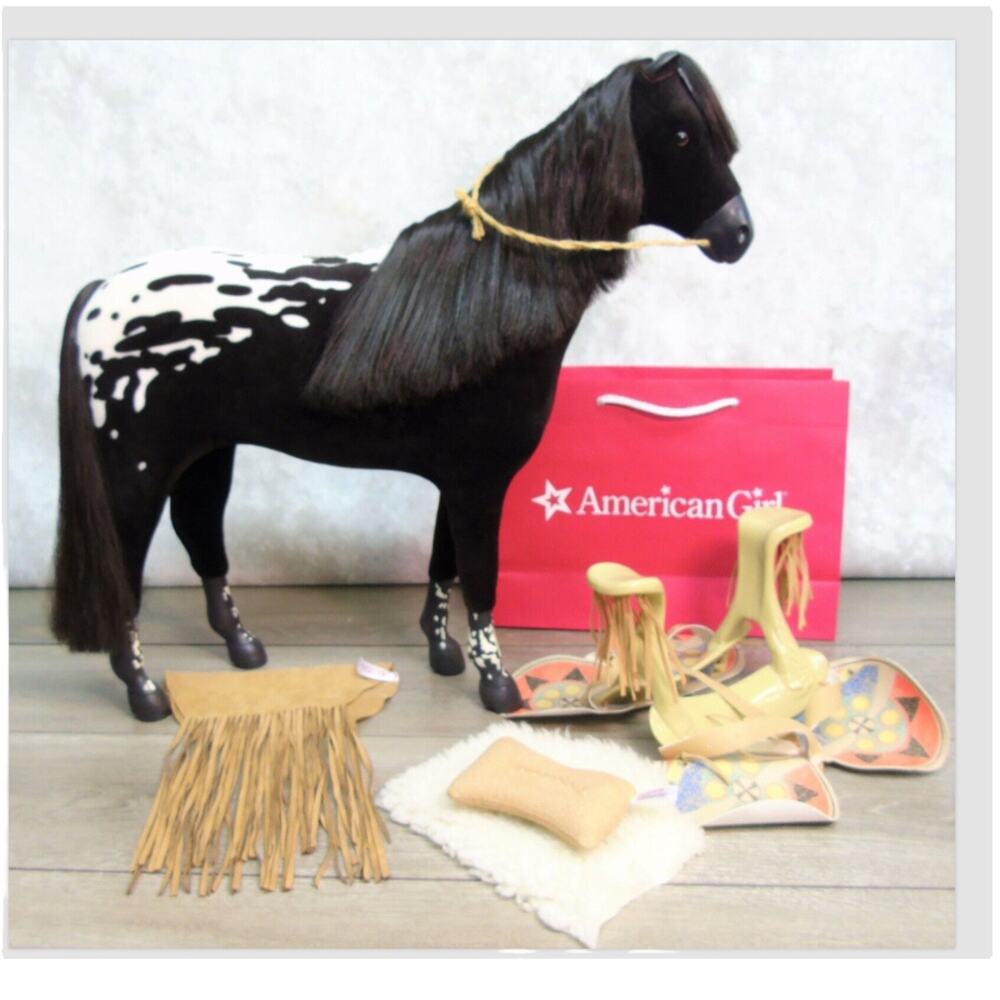American Girl Kaya Steps High Horse & Saddle Set Appaloosa Bridle Sheepskin Pad